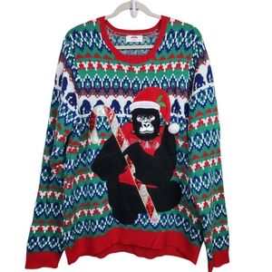 Holiday Time Ugly Christmas Sweater UCS Gorilla Fair Isle Jingle Mens Size XL